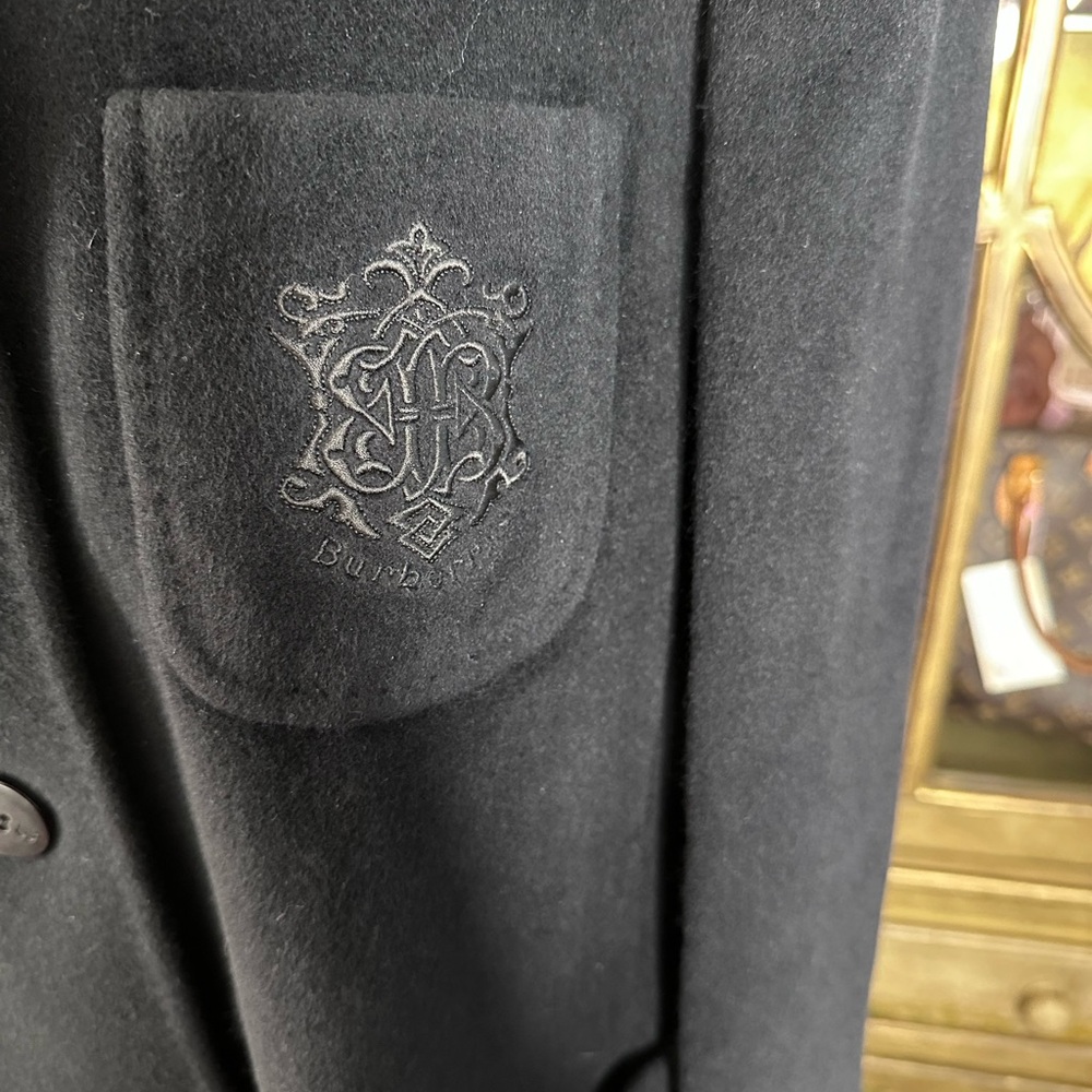 Burberry Vintage Wool Coat Black Crest Embroidered Classic‎ Jacket Size 15 - Picture 2 of 14
